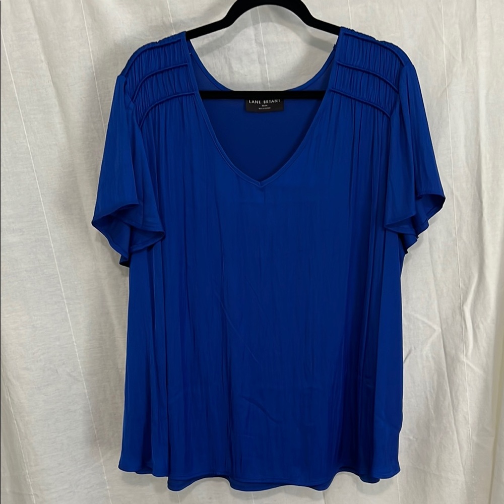 Lane Bryant Blue Pleated Short Sleeve Blouse